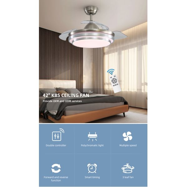 Super Bright 5000K 65W 42 Inch Flush Mount Ceiling Fan With Light retractable