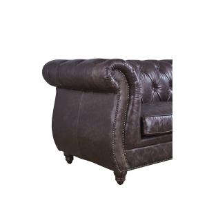 Vintage Double Color Three Seater Leather Sofa Durable Linen Full Hand Work