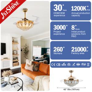 Controlling Mode WIFI Crystal LED Ceiling Fan Light with Hidden Blades and Wall