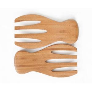 Bamboo large square salad bowl with serving hands