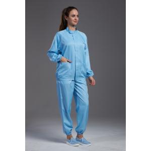 Blue color Two Pieces Anti Static Garments With 10E7-10E11 Ohm Surface