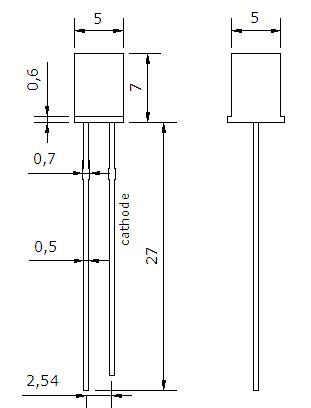 rectangle led diode 5x5x7mm blue through hole led