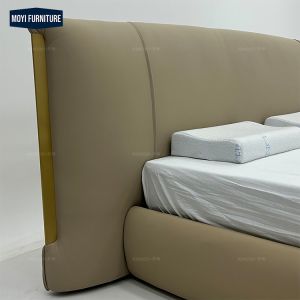 Oak wood bedroom set Italian hotel latest designer double bed modern leather