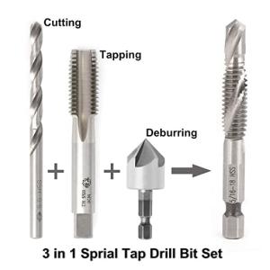 Combination Drill and Tap Bit Set - Deburr Countersink Drill Bit, HSS 4241 with