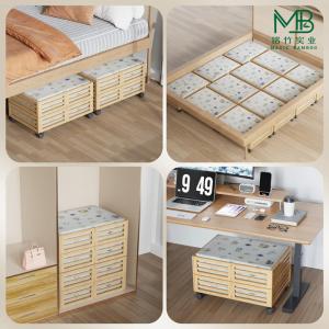 Bamboo Under Bed Clothes Storage Box With Wheels And Dust Bag For Home Bedroom