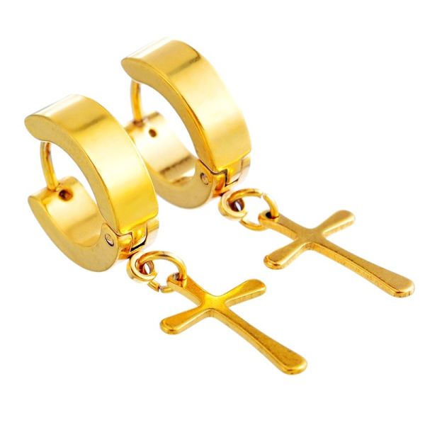 Circle Round cross earrings for men Stainless Steel Pendant Stud Earrings Punk Rock Style Male Men Earrings Jewelry