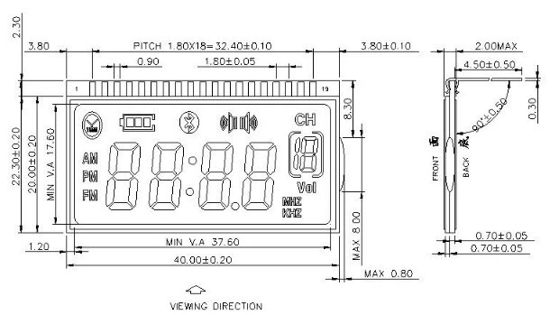 ODM Positive Reflective TN Segment LCD For Vehicle Display