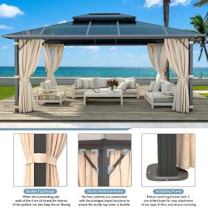 Gazebo Polycarbonate Double Roof Canopy Outdoor Aluminum Frame Pergola,