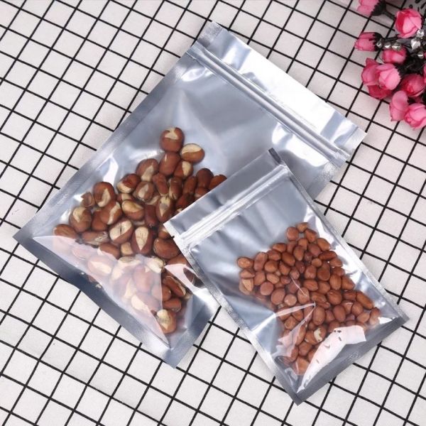 One Side Clear One Side Aluminum Foil 3 Side Seal Flat Zipper Bag