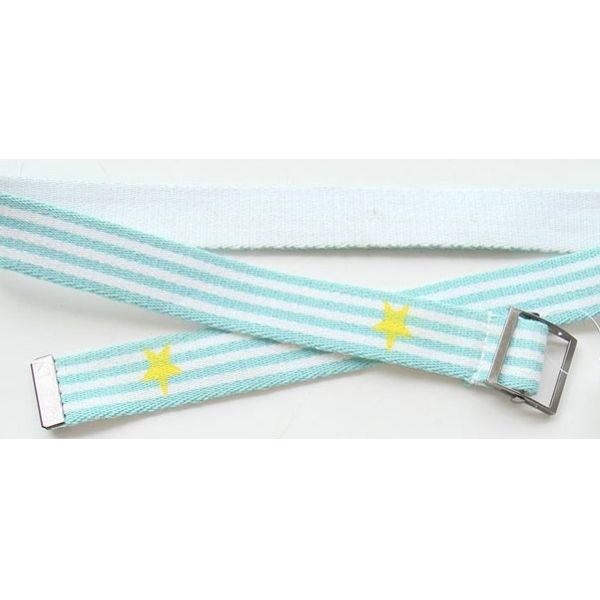 Turquoise Blue Kids Web Belt Mixed Polyester Stripes / Old Silver Buckle Available