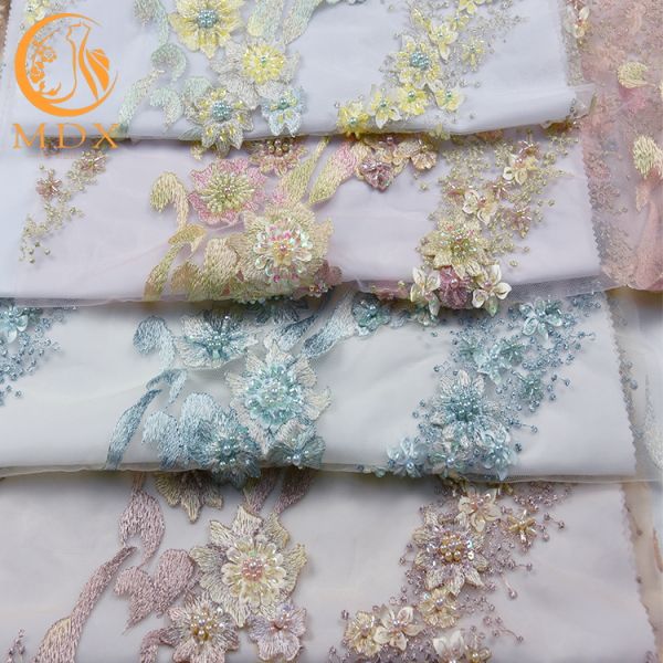 Nice 3D Flowers Light Yellow Lace Fabric 140cm Width Types Of Bridal Lace