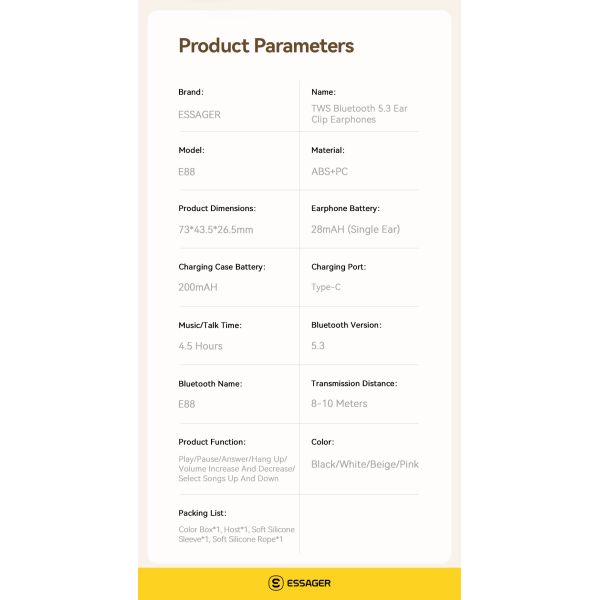 ABS PC TWS BT 5.3 Wireless Earbuds Waterproof Sweat Resistant