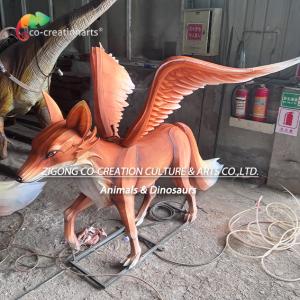 Large Glowing Fox Sculpture Lantern Feathered Turquoise & White Wings​