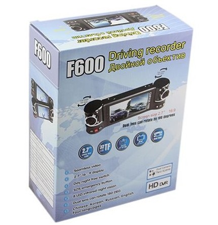 F600A Dual Lens Dash Cam GPS Car DVR Allwinner Black Box H.264 SOS 30fp 5M 2M