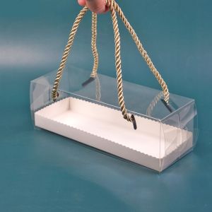Cheap Clear Roll Cake Boxes With Gold Rope Handle &amp; Cake Boards, Homemade &amp; Bakery Transparent Plastic Gift Boxes，Easy Carrying, Storage Containers For for sale
