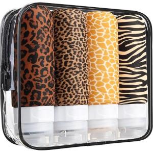 Leopard Grain Silicone Squeeze Travel Bottle Set Refillable TSA Approval 90Ml
