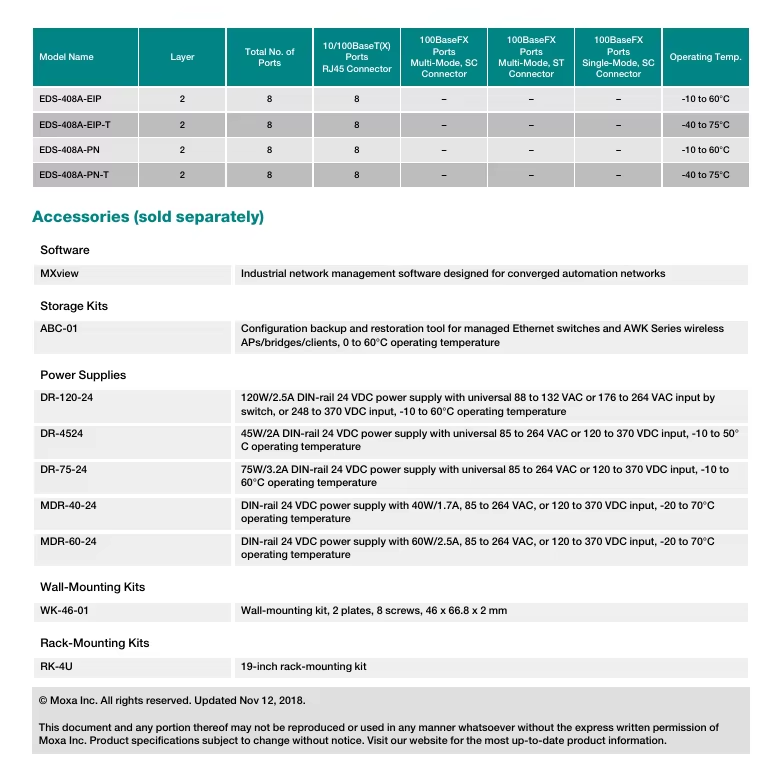 Moxa EDS-408A 8-port entry-level Layer2 managed Ethernet switches