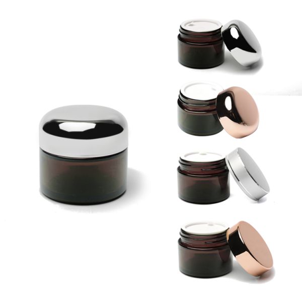 30g 1oz Round Amber Glass Cream Jars Cosmetic Containers With Screw Cap