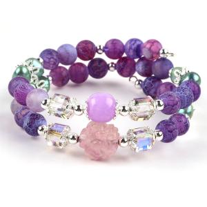 8MM Handmad DIY Weathered Agate Crystal Round Bead Adjustable Double Layer Bangle