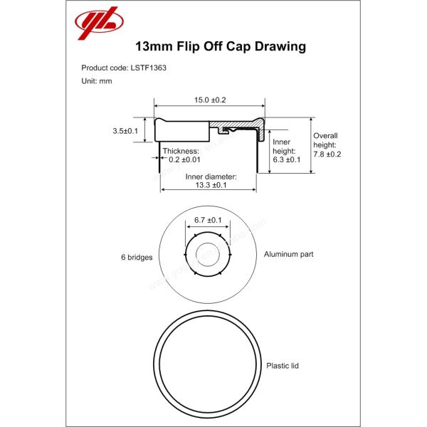 13mm Smooth Flange Colorful Injection Medical Vial Flip Off Cap