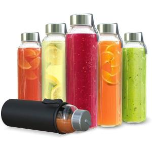 Clear Glass Water Bottles, Reusable Glass Juicing Bottles Protection Sleeve and