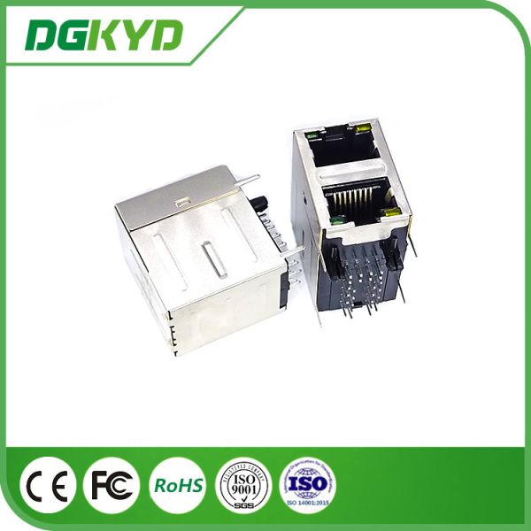 100 Base - T Stacked 2 Port Rj45 Jack Module With Magnetic Right Angle Ethernet