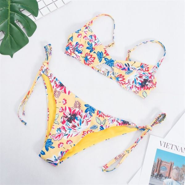 Quality Push Up bikini set With Floral Print Random Tropical Self Tie Bikini wholesale