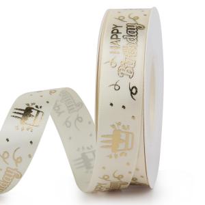 Cheap 3 inch Solid Color taps printed letter for birthday party Polyester Material Satin Ribbon for sale