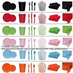 Colorful Party Pack! Includes Colorful Dinner Plates, Cutlery, Napkins And Cups
