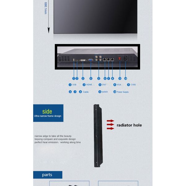 Ultra Narrow Zero Bezel LCD Video Wall Indoor Wall Mount Full Screen Lcd Monitors