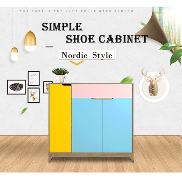 Durable Particle Board Shoe Rack , Solid Wood Shoe Cabinet Space - Saving