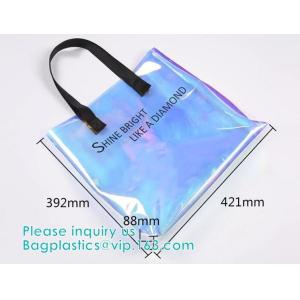 Neon Rainbow Hologram PVC Tote Bag custom holographic handbag PVC handle beach