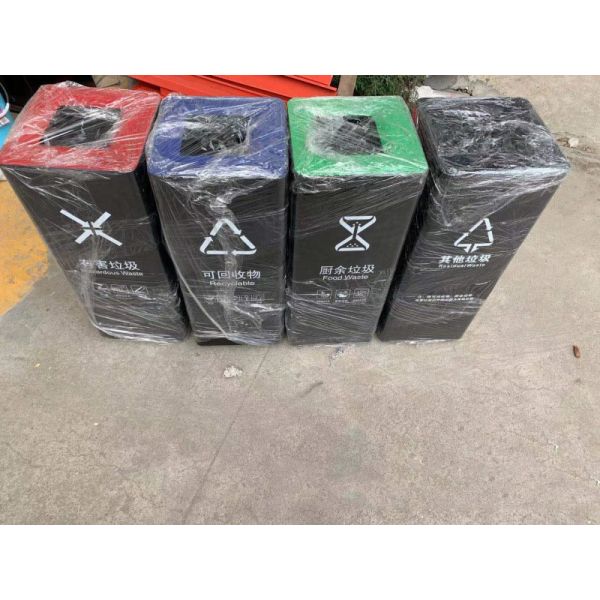 Hotel Property Trash Can Lobby Vertical Restaurant Shopping Mall Large Commercial Stainless Steel Storage Sorting Bucket