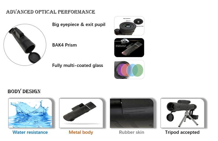 Black High Range Outdoor Telescope 12x50 For Hunting