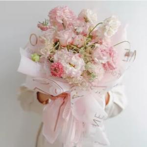 Korean Flower Wrapping Paper Plastic Packing Paper with Golden Line Frame Many