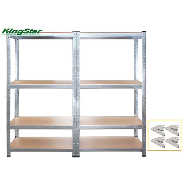 Double Pack Boltless Warehouse Shelving , Bolt Free 4 Shelf Metal Storage Rack