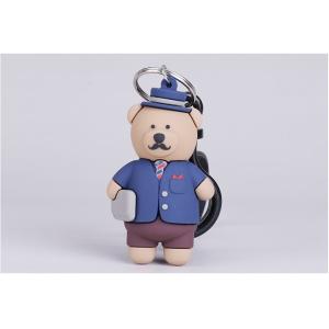 Custom Soft PVC Rubber Miniature Key Chain Ring Attached To Black Plastic Hook And Strap