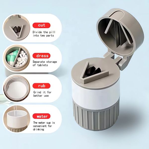 Quality Four-in-one Dust-proof Pill Box with Pill Cutter Portable 6.3*4.2cm ABS Pill Dispenser Box wholesale