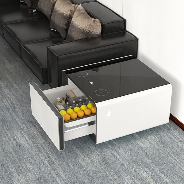 Multi-functional Coffee Table with Refrigerator Storage Cabinet and Wireless