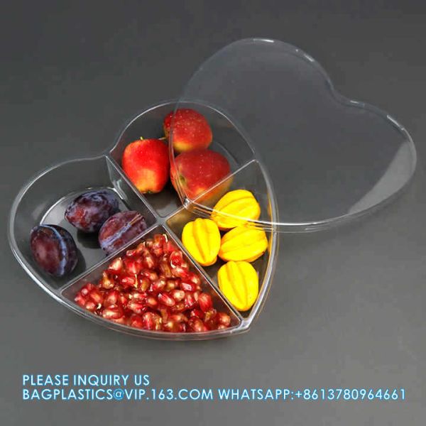 10 Inch Disposable Divided Plastic Food Tray Platter Appetizer Tray With Lid Round Plastic Serving Tray