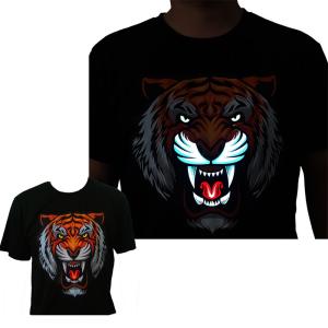 China LED Light Up T Shirt With Tiger Patter 3 Flashing Modes Luminous For Party DJ Nightclub on sale