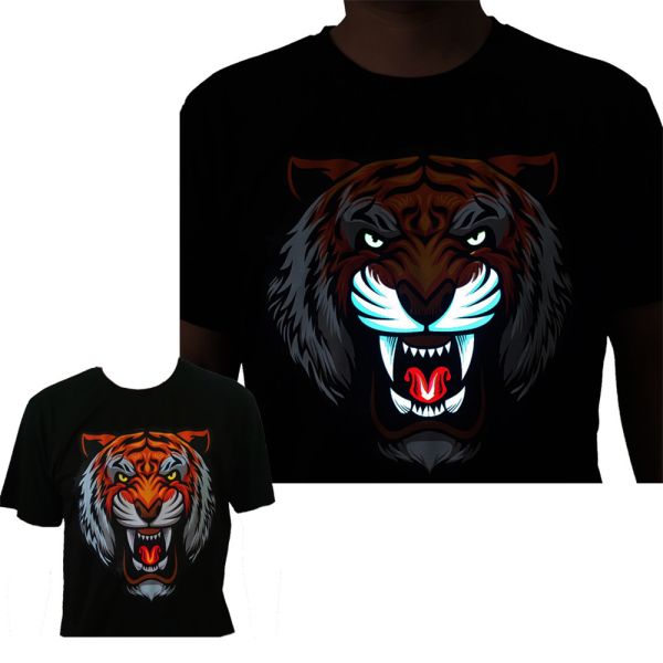 Quality LED Light Up T Shirt With Tiger Patter 3 Flashing Modes Luminous For Party DJ Nightclub wholesale