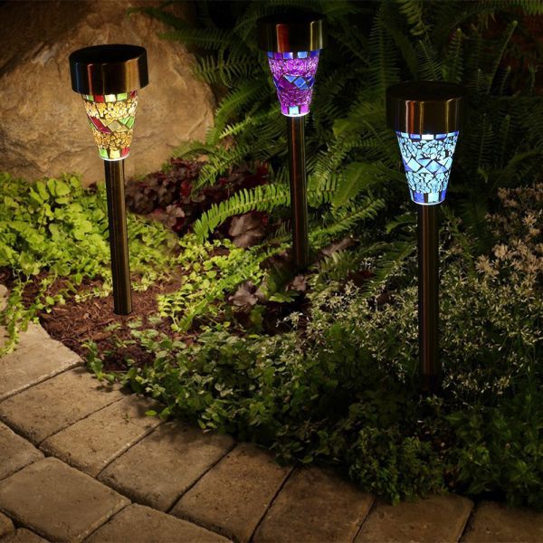 2V 40mAh Stainless Steel Mosaic Solar Garden Lights Stained Glass