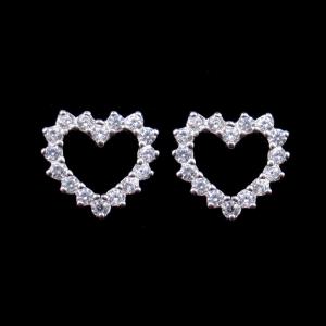 China Classic 925 Sterling Silver Small Cubic Zirconia Stud Earrings Heart Shaped With Logo on sale