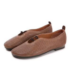 China S151 Factory hollow leather retro casual flat shoes ethnic art fashion all-match spring and summer new women's shoes pro on sale