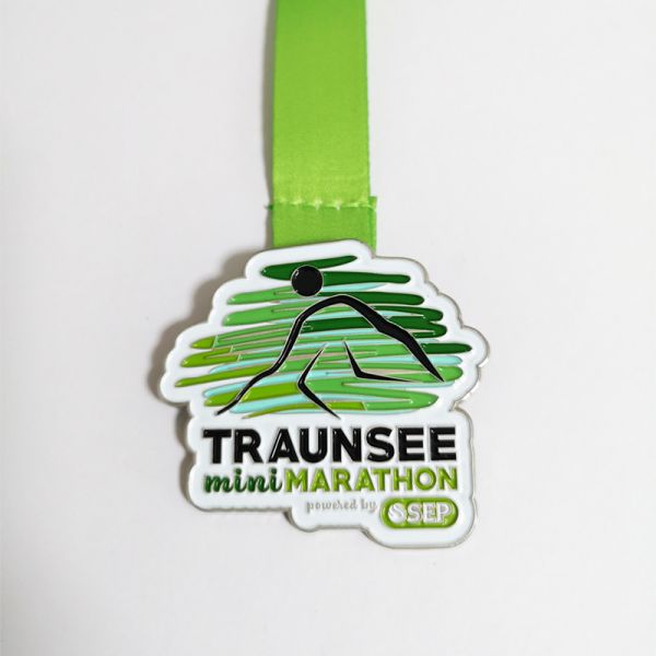 Silver Plated Mini Marathon Medal Zinc Alloy Soft Enamel Colors With Sponsor