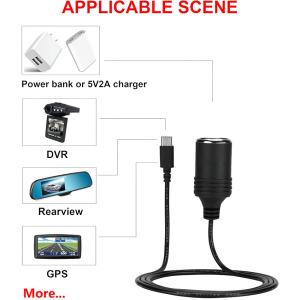 PD Charging 12v Output USB Type C Male to Cigarette Lighter Female Socket Plug