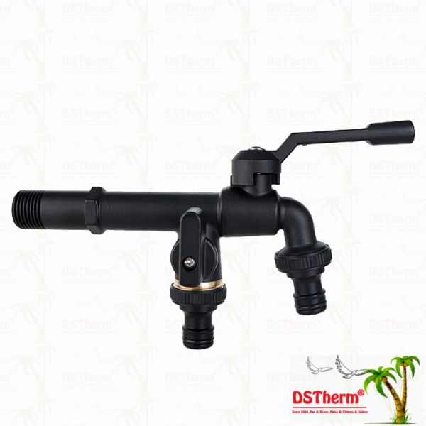 Long Spoute Heavy-duty Brass Double Outlet Tap Extended Body Faucets Brass Faucet 1/2"*3/4"*3/4"