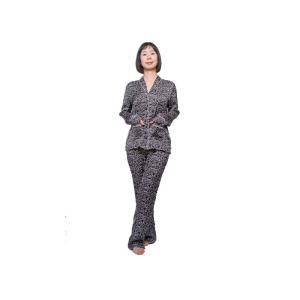 China Breathable Fireworks Printing Satin 2 Piece Pajama Set With Full Open Placket on sale