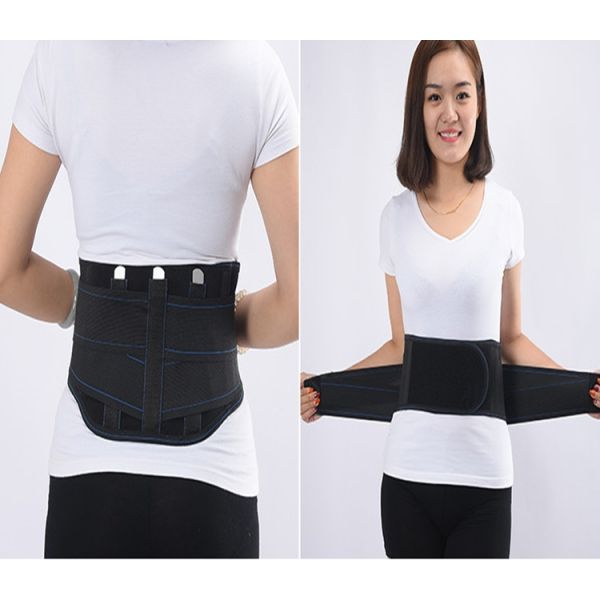 Back Support Waist Belt Self Heating Double Pull Straps Compression Tourmaline Magnets Fabric For Posture or Pain Relief